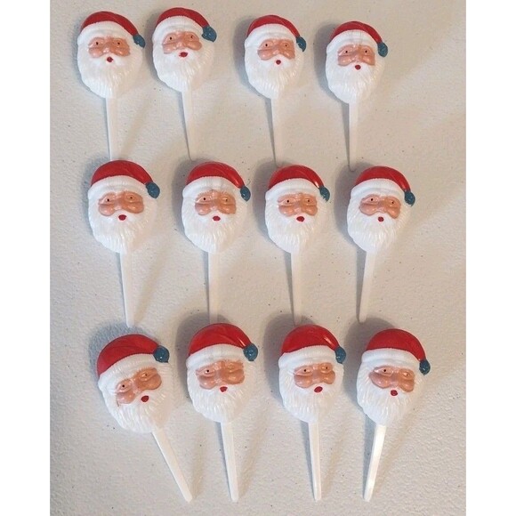 Santa Claus Head Cupcake Cake Picks Plastic 3" Set Of 12 Holiday Baking Festive - Picture 1 of 4